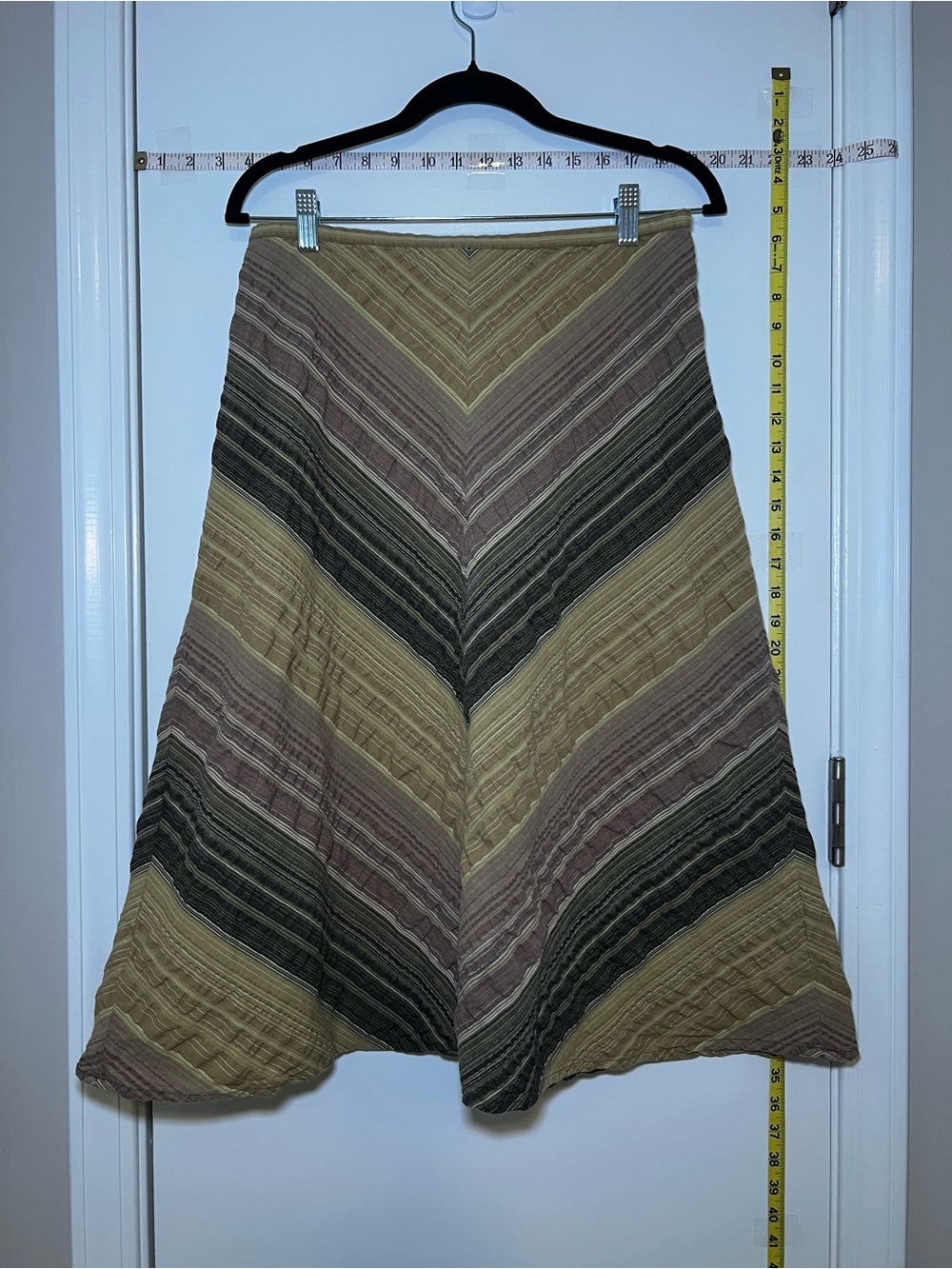 Vintage Style & Co. Chevron Midi Skirt in Olive Taupe and Dark Green 100% Cotton